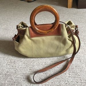 Genuine Fossil vintage crossbody and tote with wooden handles